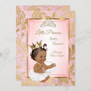 Pink Glitter Gold Princess Baby Shower Ethnic Invitation
