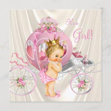 Pink Gold and Ivory Pearl Princess Baby Shower Invitation