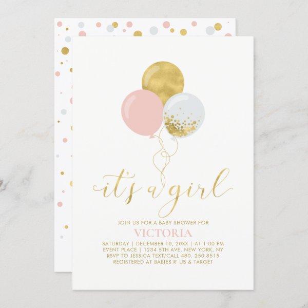 Pink & Gold Balloons | It's a Girl