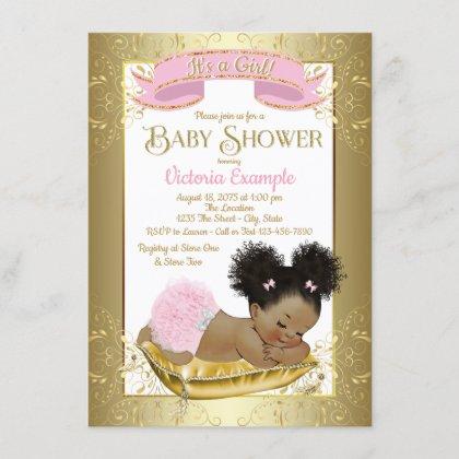 Pink Gold Ethnic Girl Baby Shower Invitations