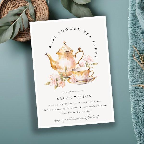 Pink Gold Floral Tea Set Baby Shower Tea Party