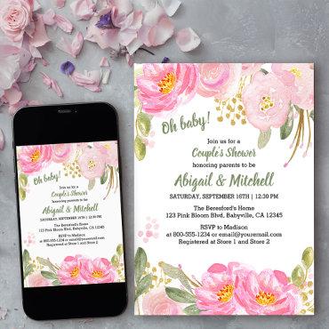 Pink Gold Floral Watercolor Couples