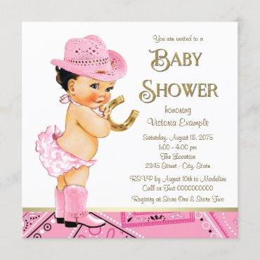 Pink Gold Horseshoe Cowgirl Baby Shower Invitation
