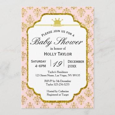Pink Gold Royal Princess Baby Shower Invitation