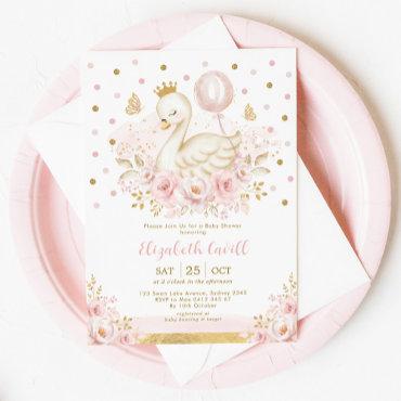Pink Gold Swan Princess with Balloon