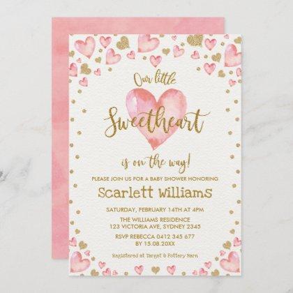 Pink Gold Sweetheart Baby Shower Invitation Hearts