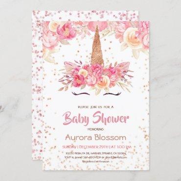 Pink & Gold Unicorn Baby Shower Invitation