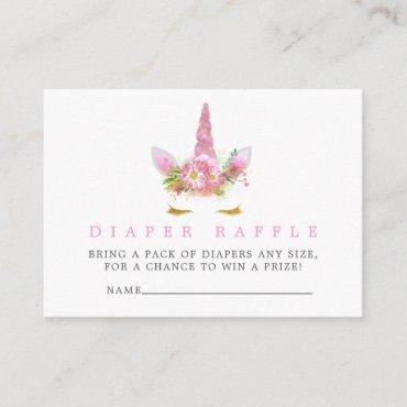 Pink & Gold Unicorn Girl Baby Shower Diaper Raffle Enclosure Card