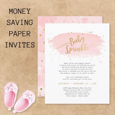 Pink Gold Watercolor Baby Sprinkle PAPER invite