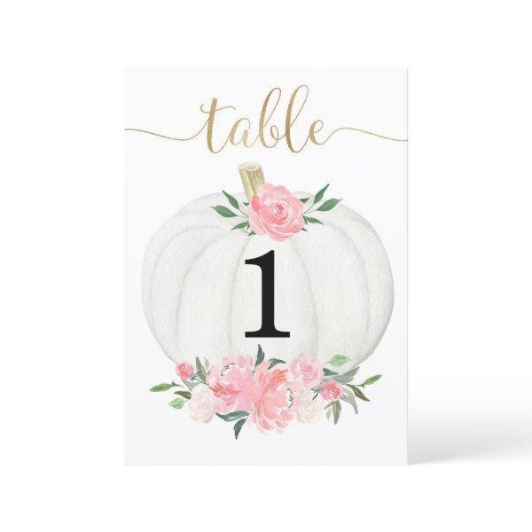 Pink gold white floral pumpkin 5"x7" table numbers