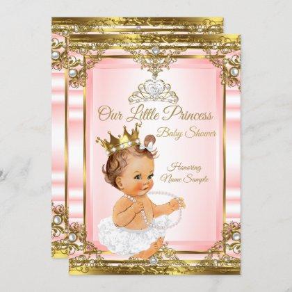 Pink Gold White Pearl Princess Baby Shower Light Invitation