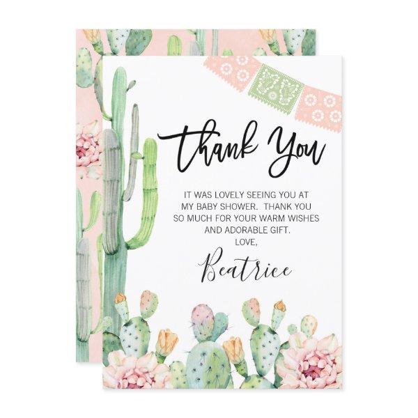 Pink Green Fiesta Baby Shower Thank You Card