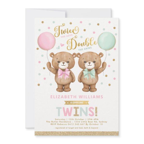 Pink Green Teddy Bear Balloon Twin