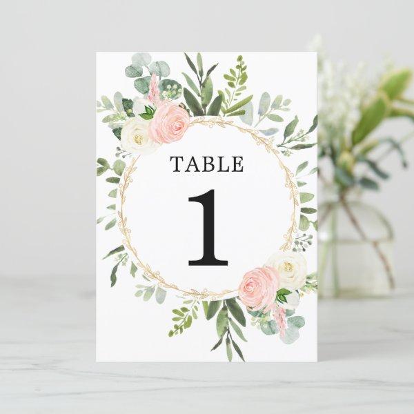 Pink greenery gold elegant 5"x7" table numbers