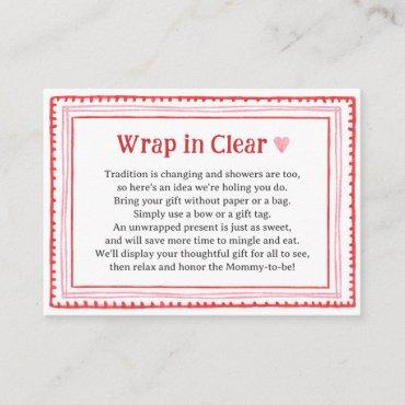 Pink Heart Baby Shower Wrap In Clear Enclosure Card