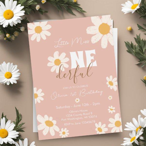 Pink Little Miss ONEderful Daisy Flowers Birthday