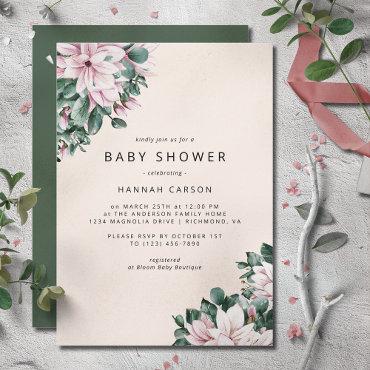 Pink Magnolia Floral | Ivory and Green