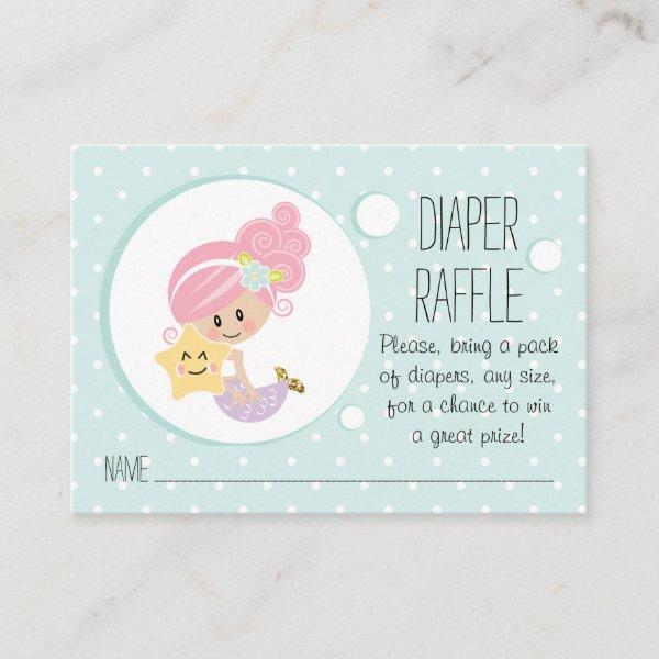 Pink Mermaid Diaper Raffle Tickets Light Skin Enclosure Card