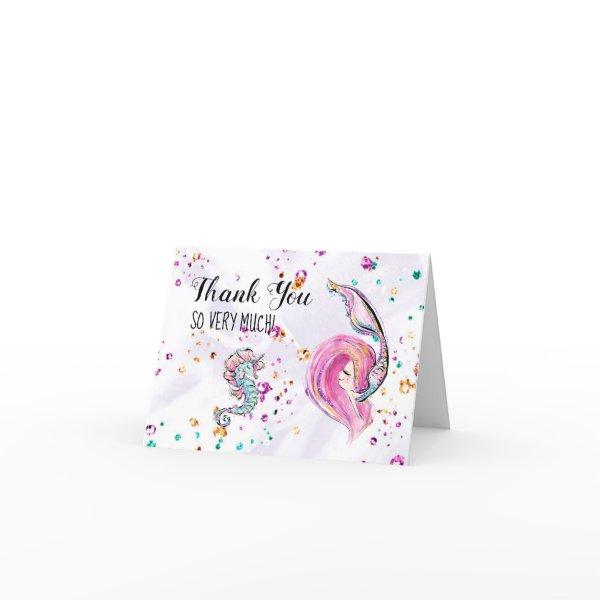 *~* Pink Mermaid Sea Horse  Baby Shower Thank You