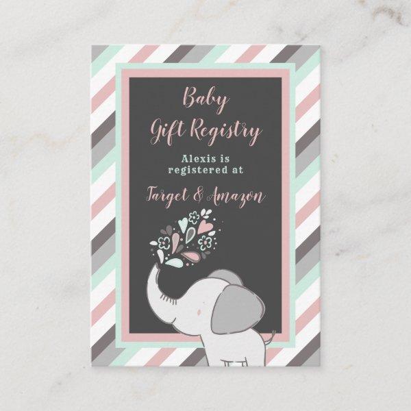 Pink & Mint Elephant Baby Shower Gift Registry Enclosure Card