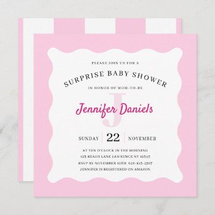 Pink Monogram Surprise Baby Shower Invitation