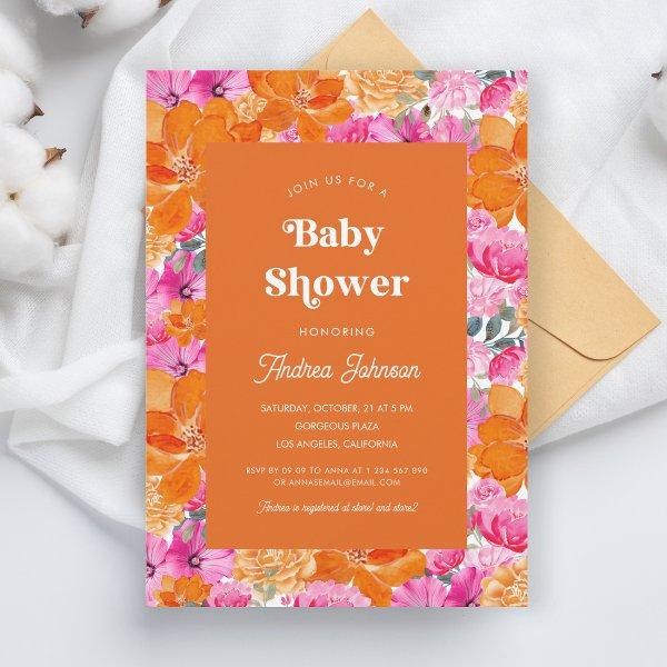 Pink & Orange Watercolor Floral Retro