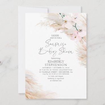 Pink Orchids Pampas Grass Surprise Baby Shower Invitation