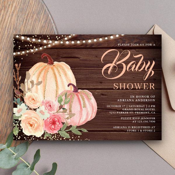 Pink Peach Pumpkin Floral Barn Wood