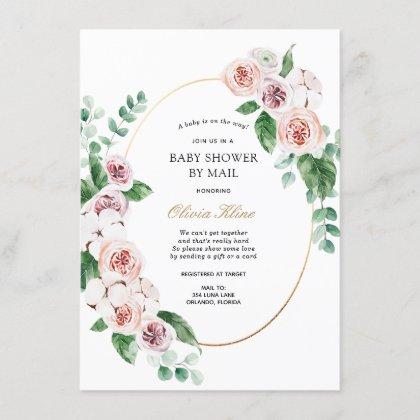 Pink Peony Gold Frame Baby Shower by Mail