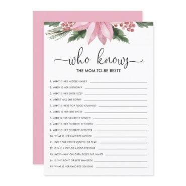 Pink Poinsettia Who Knows Mom Baby Shower Game