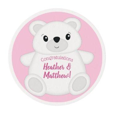 Pink Polar Bear Baby Shower Edible Frosting Rounds
