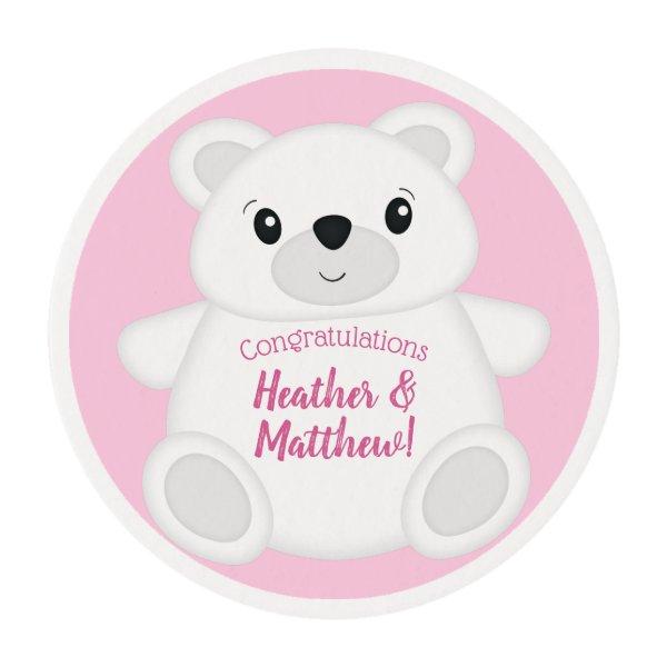 Pink Polar Bear Baby Shower Edible Frosting Rounds