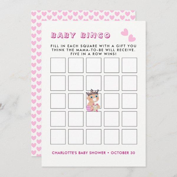 Pink Princess Baby Shower Baby Bingo Game