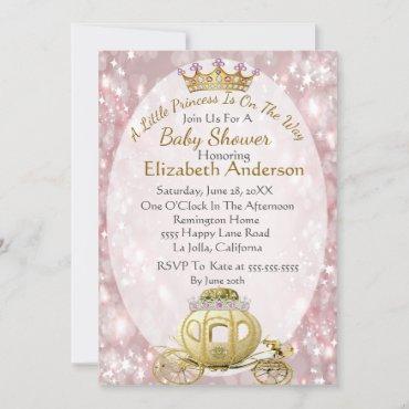 Pink Princess Baby Shower Gold Carriage Invitation