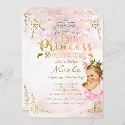 Pink Princess Sparkle Tutu & Crown Baby Shower Invitation