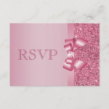 Pink Printed Sequins Bow & Diamond RSVP