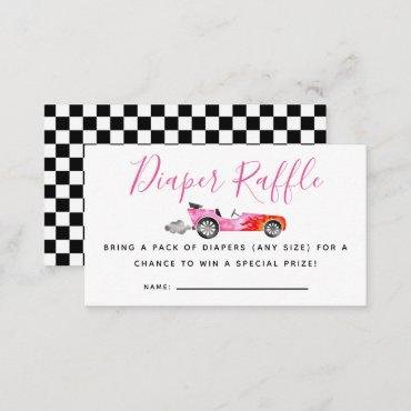 Pink Race Car Baby Shower Diaper Raffle Ticket Enclosure Card