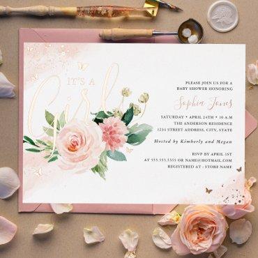 Pink Rose Gold It's A Girl Baby Shower  Foil