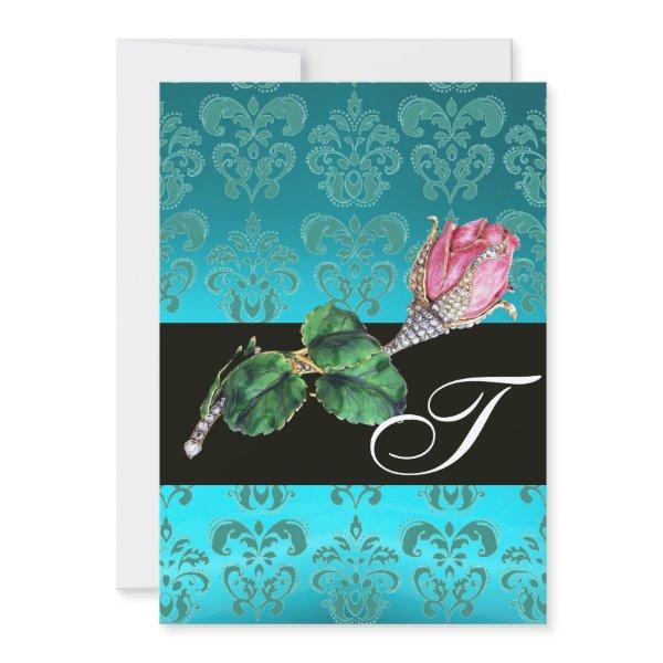 PINK ROSEBUD DIAMOND JEWEL , BLUE DAMASK MONOGRAM