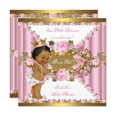 Pink Roses White Gold Princess Baby Shower Ethnic