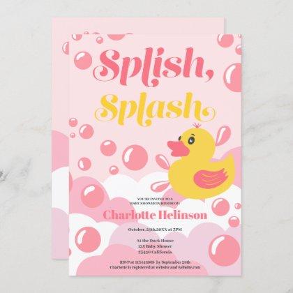 Pink rubber duck splish splash bubbles baby shower invitation