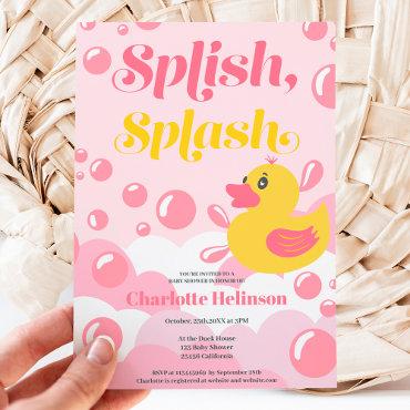 Pink rubber duck splish splash bubbles