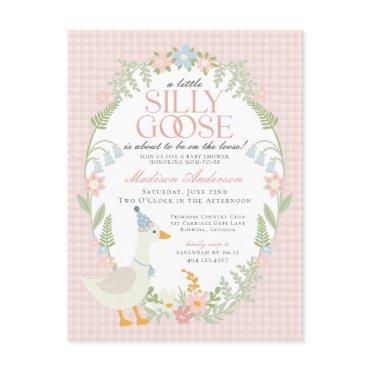 Pink Silly Goose Floral Gingham Baby Shower Postcard