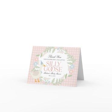 Pink Silly Goose Floral Gingham Baby Shower Thank You Card