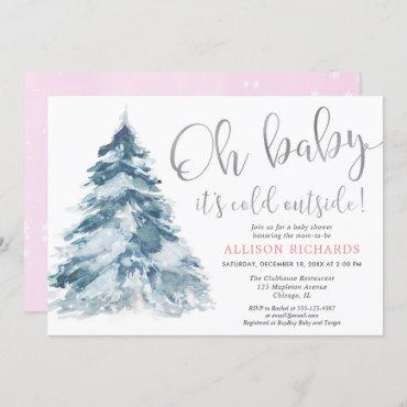 Pink silver Baby its cold outside girl baby shower Invitation