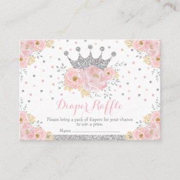 Pink Silver Crown Princess Baby Girl Diaper Raffle Enclosure Card