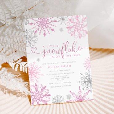 Pink silver little snowflake girl baby shower