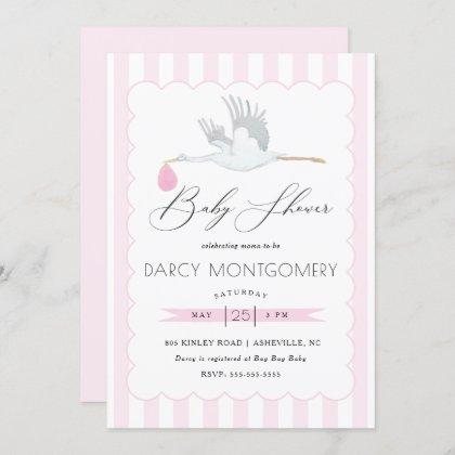 Pink Stork Baby Shower Invitation for Baby Girl