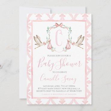 Pink Stork Girl Baby Shower Preppy Southern