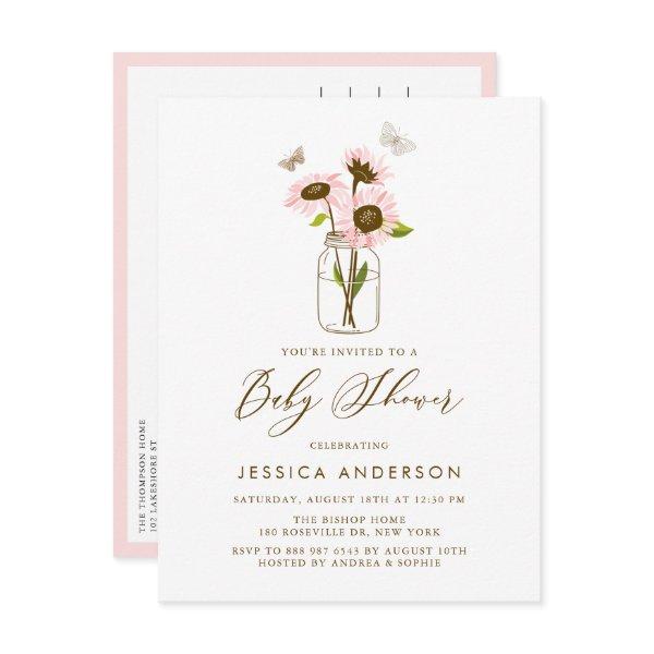 Pink Sunflowers in Mason Jar  Postcard